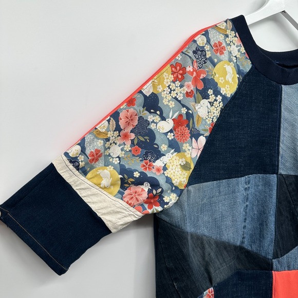 Vintage Upcycled Patchwork Top Shirt Size L XL Boho‎ Artsy Eclectic Denim Grunge - Picture 7 of 9